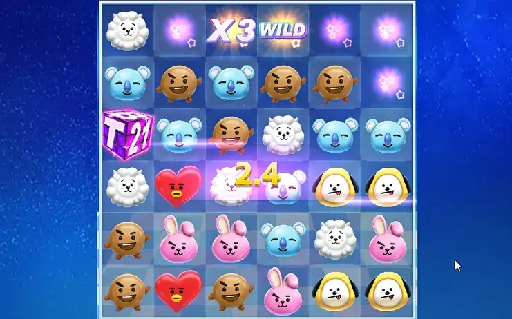 宇宙明星 BT21 老虎機 | 相鄰即可觸發賠付（不限方向）